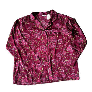 Secret Treasures Pajama Top Sz XL Silky Satin Floral Red Pink Sleep Long Sleeve